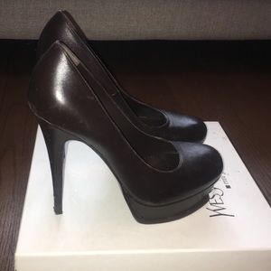YSL | Tribute Brown Leather Platform Shoes